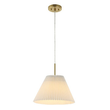 Alden 14.25" 1-Light Classic French Country Iron LED Pendant with Pleated Shade - JONATHAN Y